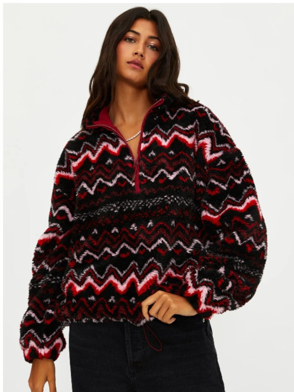 Anthropologie Beach Riot Leona Sherpa Black Cheers Fairisle, Size Large